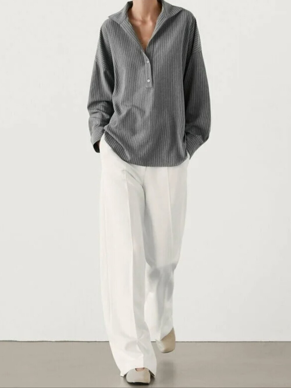 Massimo Dutti 's Gray Striped Long-Sleeve Shirt